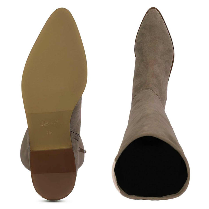 Saint Ophelia Taupe Stretch Suede Above The Knee Boots