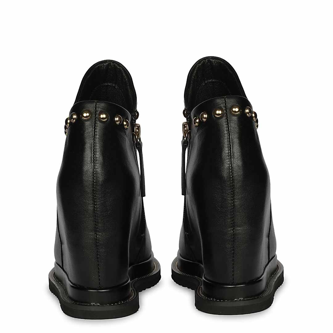 Saint Meliora Metal Studs Black Leather Wedge Heel Boots