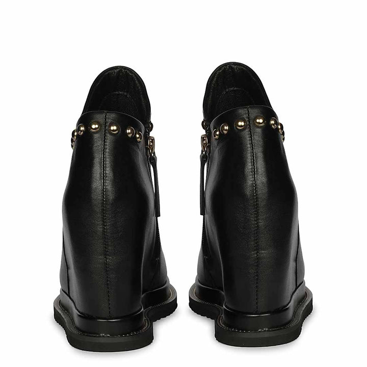 Saint Meliora Metal Studs Black Leather Wedge Heel Boots
