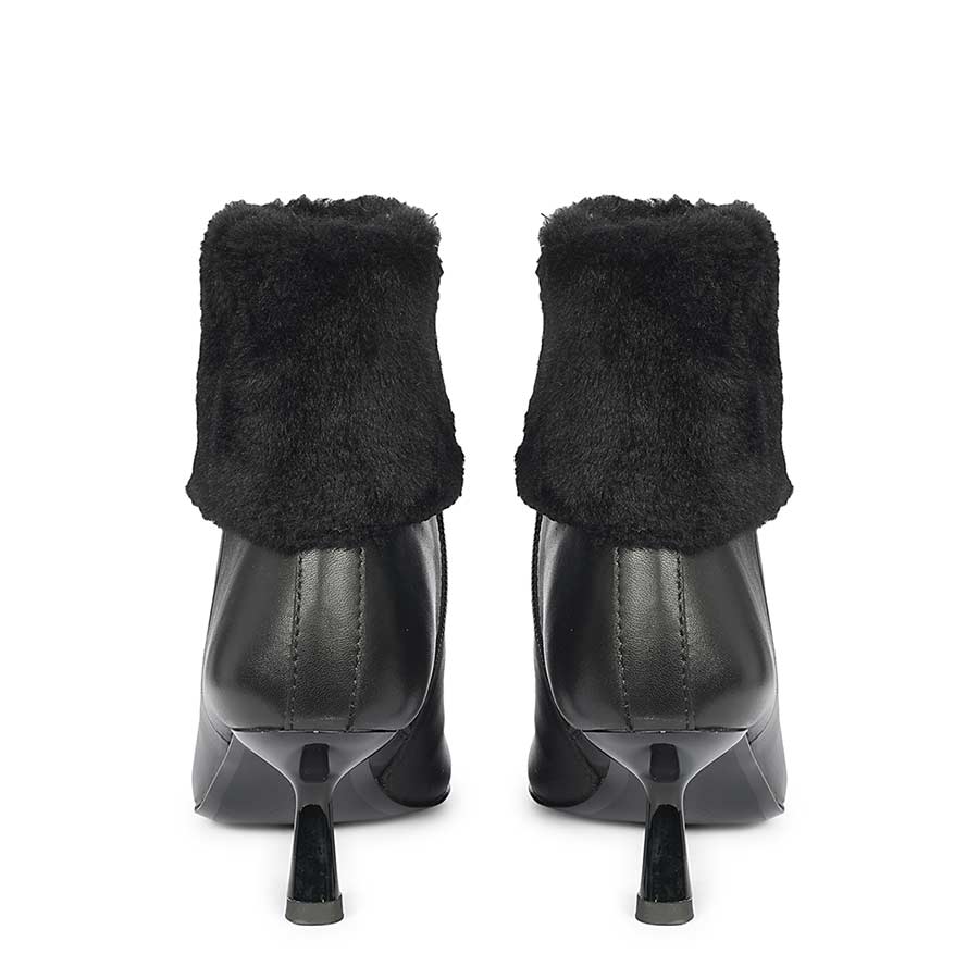 Saint Marvella Fur Cuff Black Leather Ankle Boots