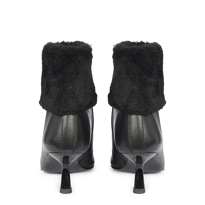 Saint Marvella Fur Cuff Black Leather Ankle Boots