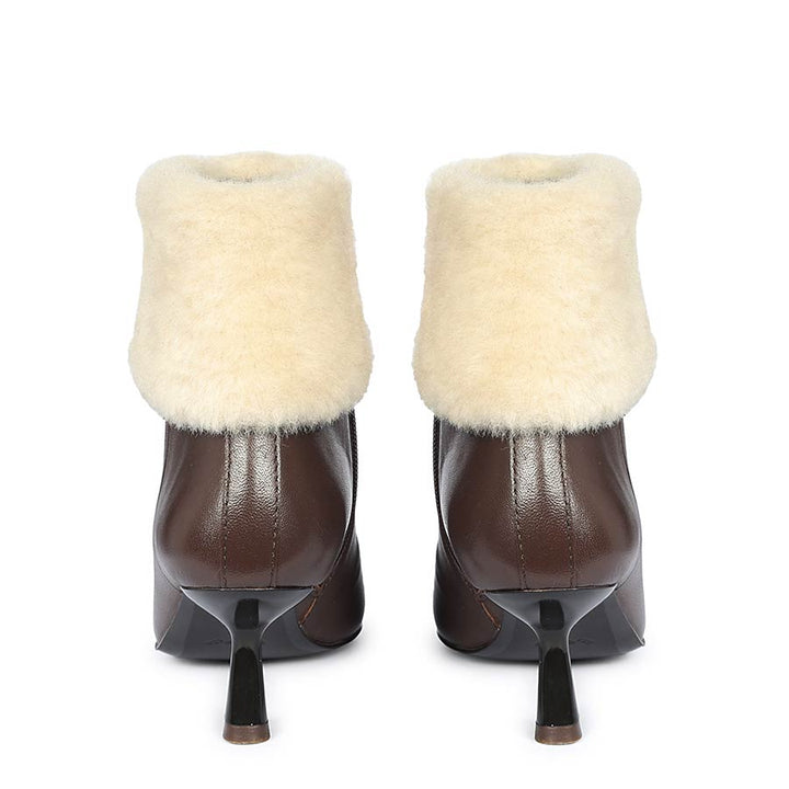 Saint Marvella Fur Cuff Brown Leather Ankle Boots