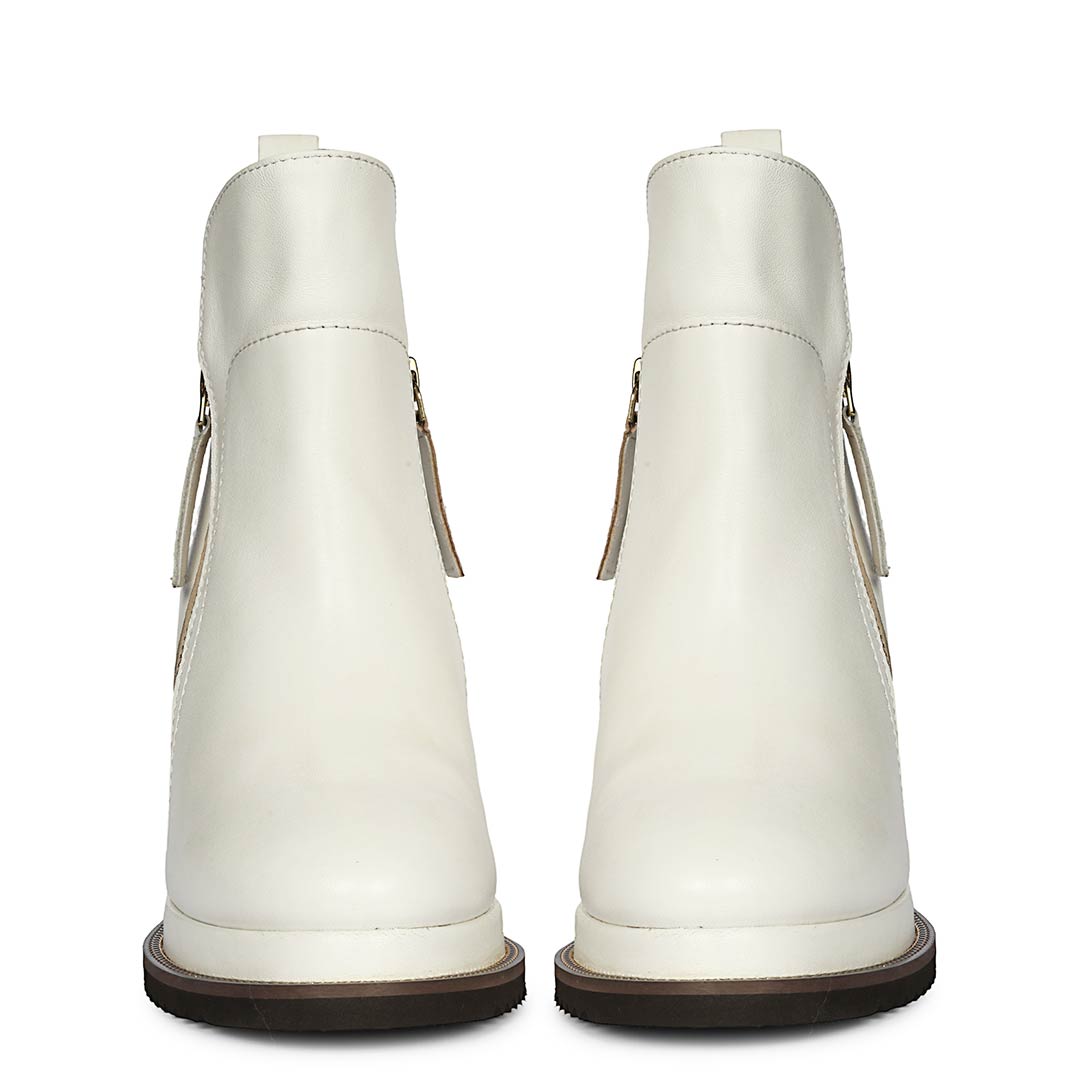 Saint Solange white Leather Inner Wedge Heel Ankle Boots