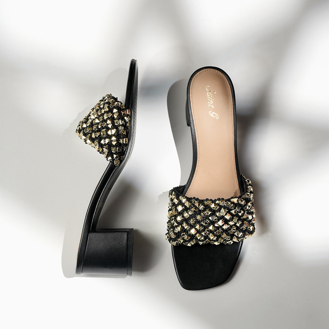 Saint Winnie Stud Embellished Leather Block Heels
