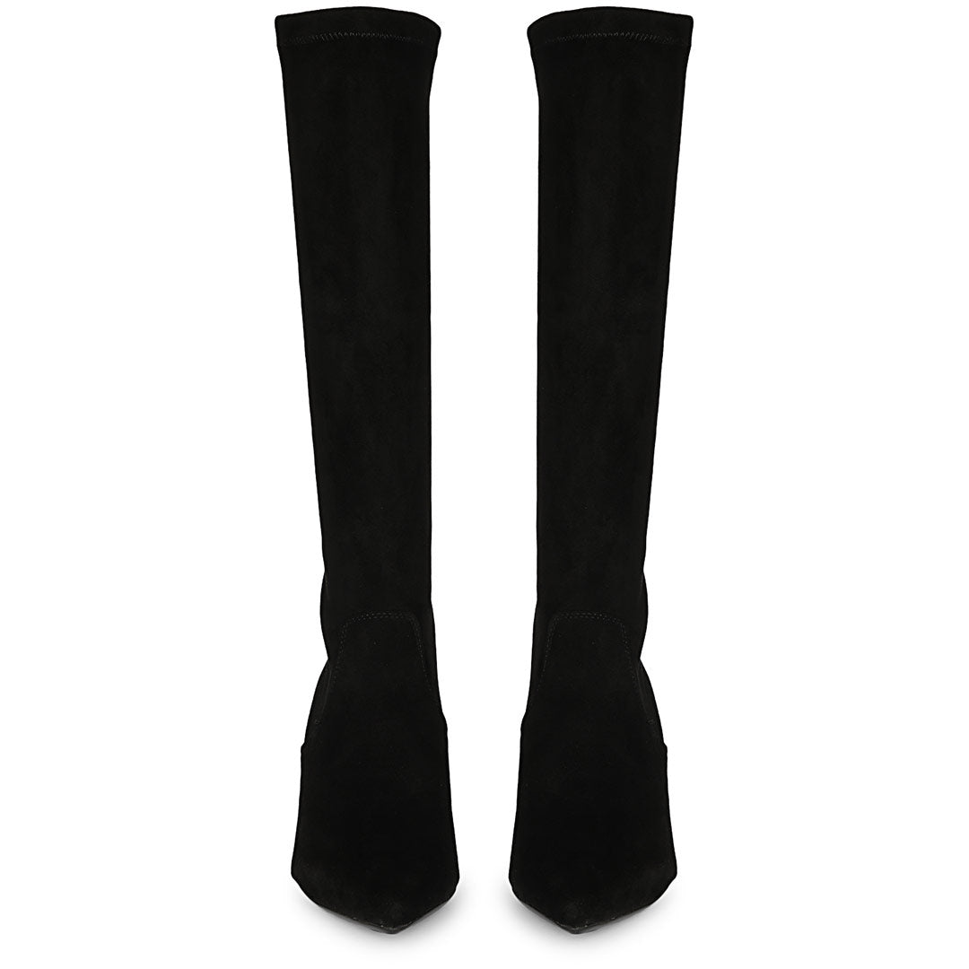 Saint Jemima Black Stretch Suede Kitten Heel Knee High Boots