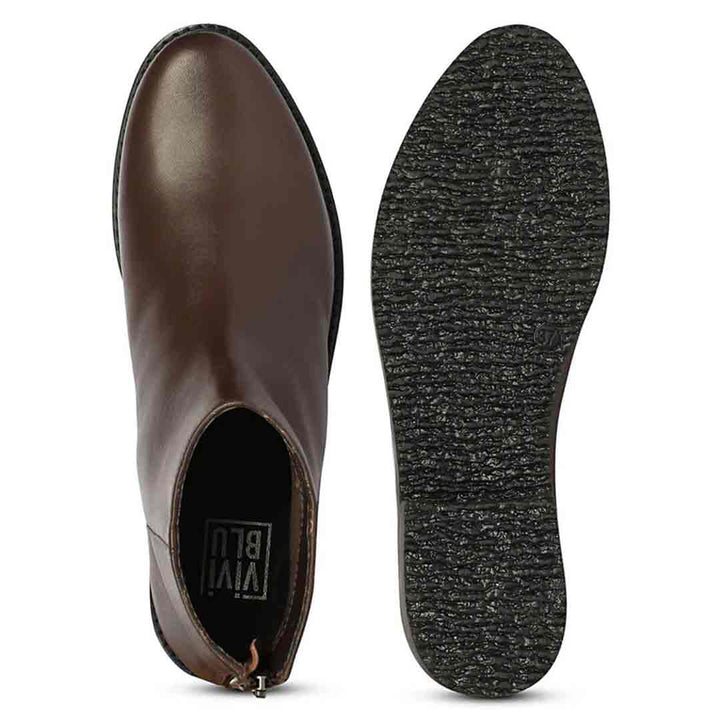 Livia Dark Brown Leather Ankle Boots