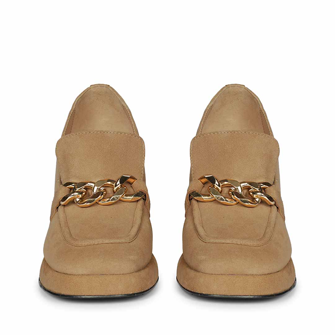 Saint Benoîte Chain Link Taupe Suede Leather Moccasins