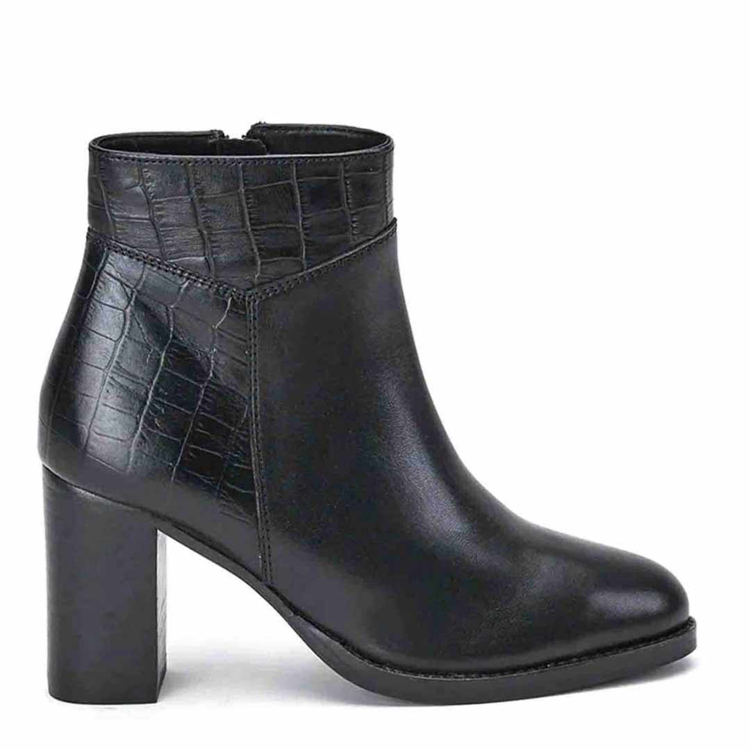 Saint Alexa Black Croco Embossed Leather Ankle Boots