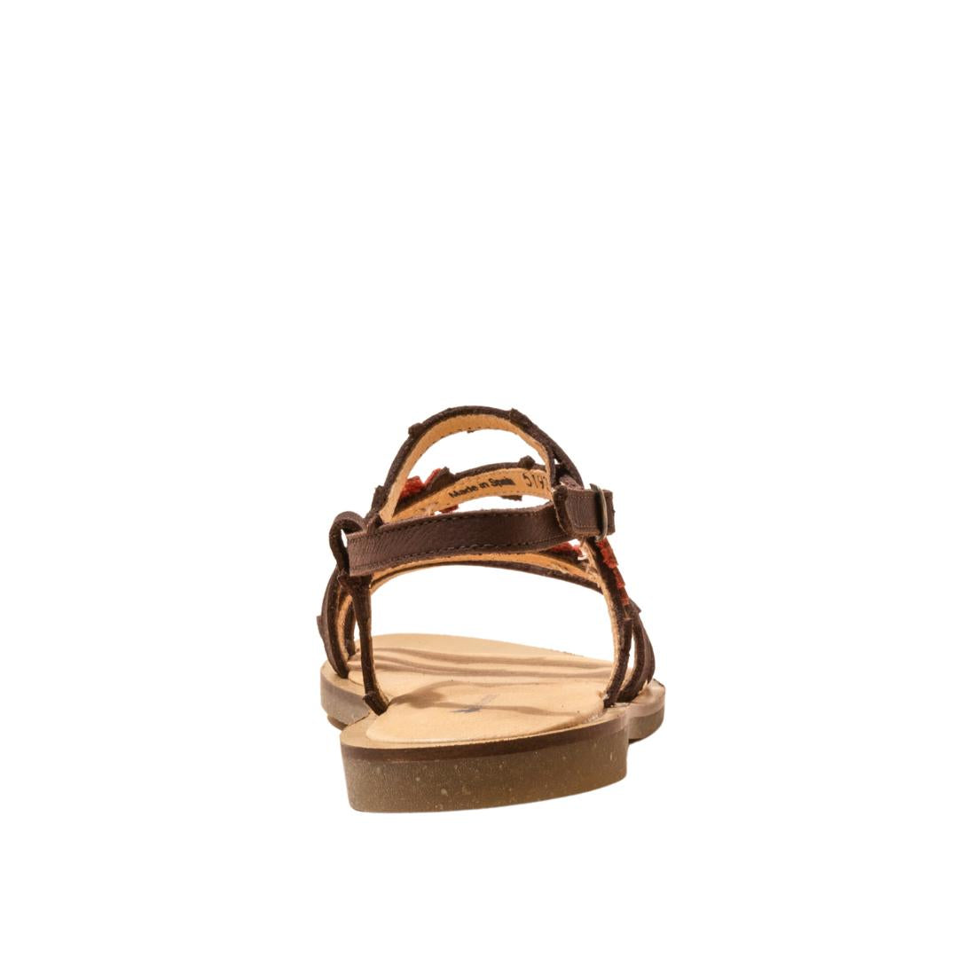 El Naturalista Brown Embellished Leather Block Sandals with Buckle
