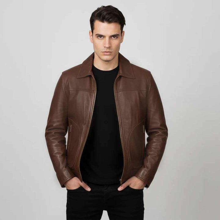 Saint Arduin Choco Brown Washed Leather Men's Bomber Jackets