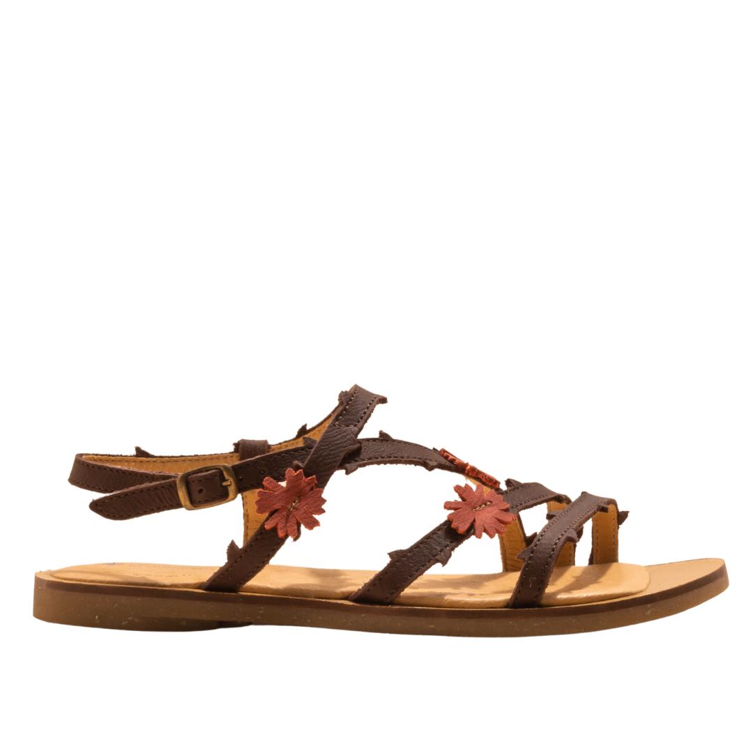 El Naturalista Brown Embellished Leather Block Sandals with Buckle