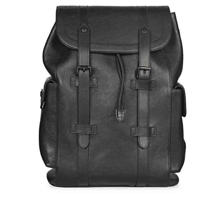 Capri Black Leather Oversized Structured Backpacks