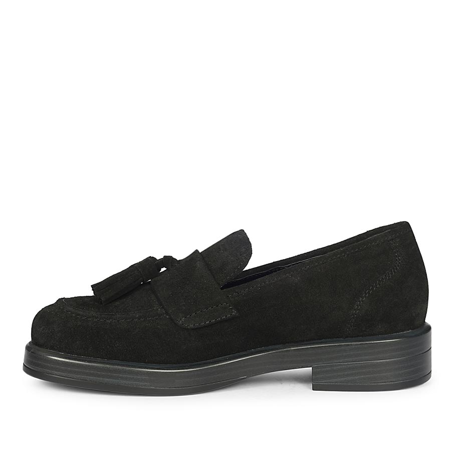 Saint Simone Black Leather Tassel Moccasins