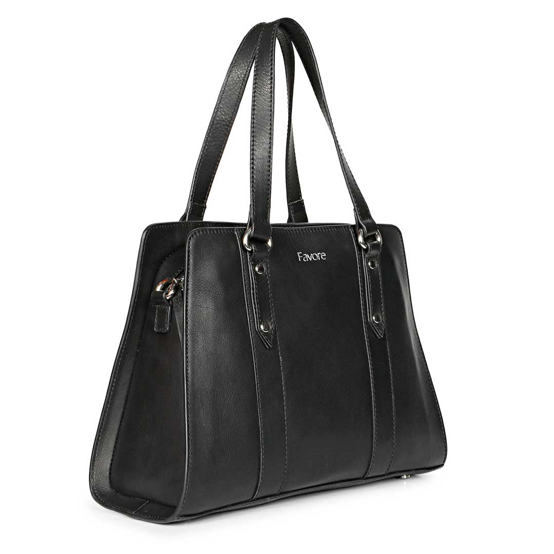 Favore Black Leather Women Satchel Bags