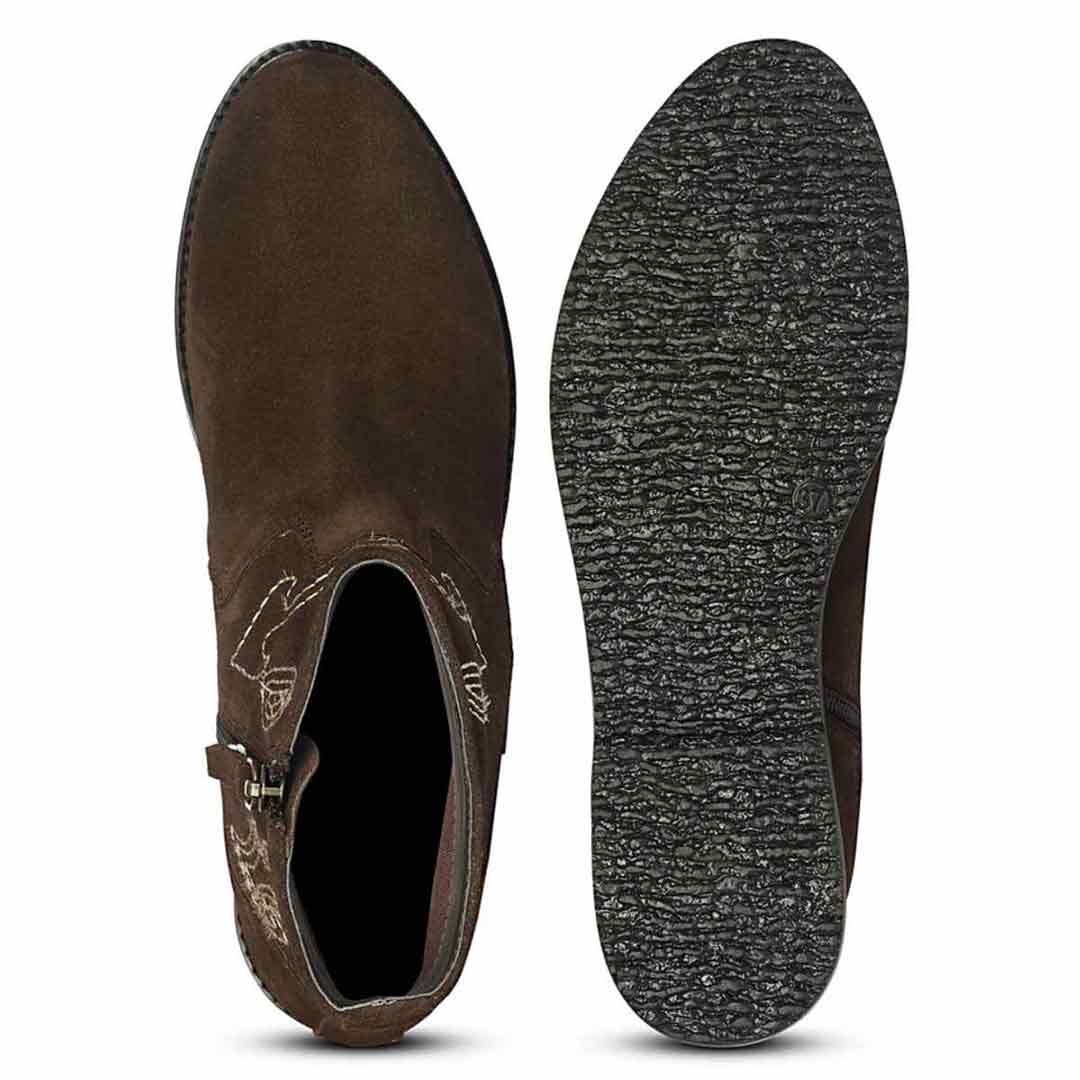 Alessa Dark Brown Suede Leather Ankle Boots