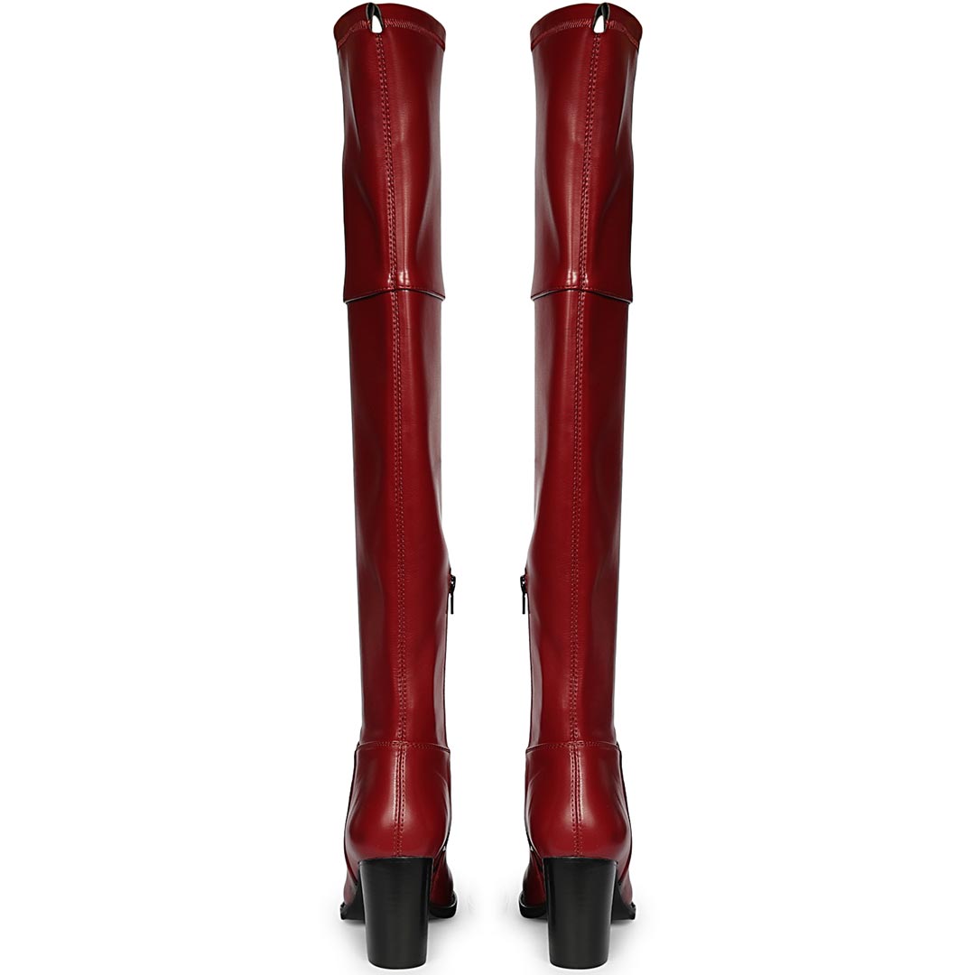 Saint Belinda Maroon Stretch Napa Thigh High Boots