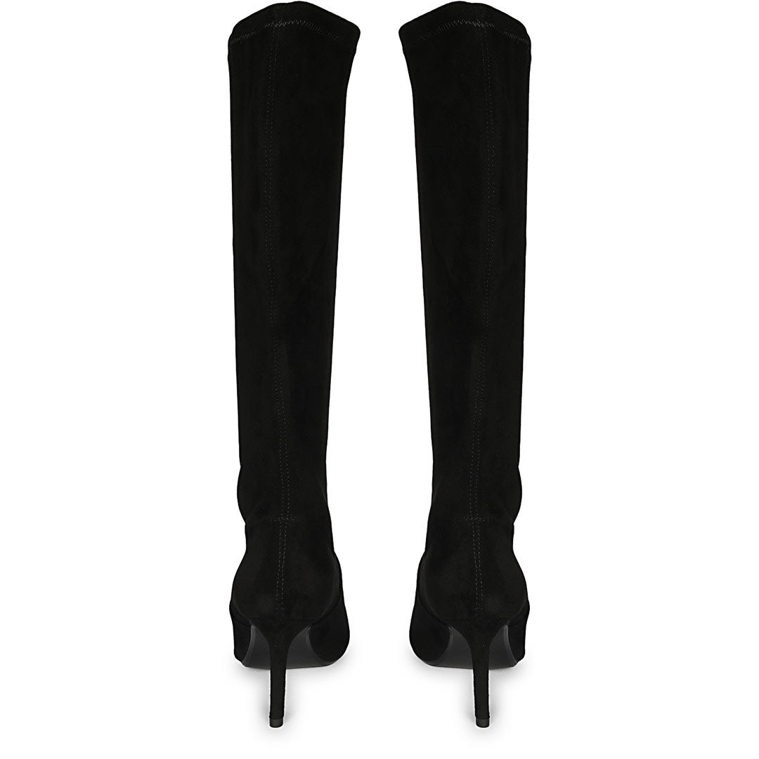 Saint Jemima Black Stretch Suede Kitten Heel Knee High Boots