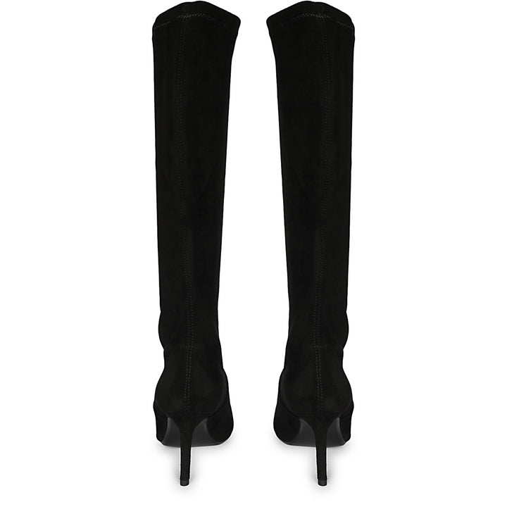 Saint Jemima Black Stretch Suede Kitten Heel Knee High Boots