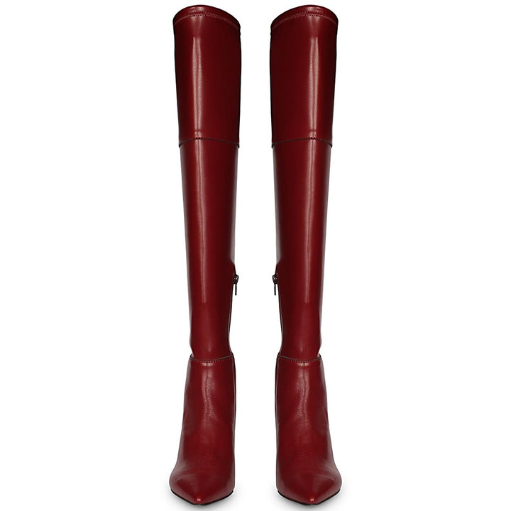 Saint Elodie Maroon Stretch Napa Thigh High Boots