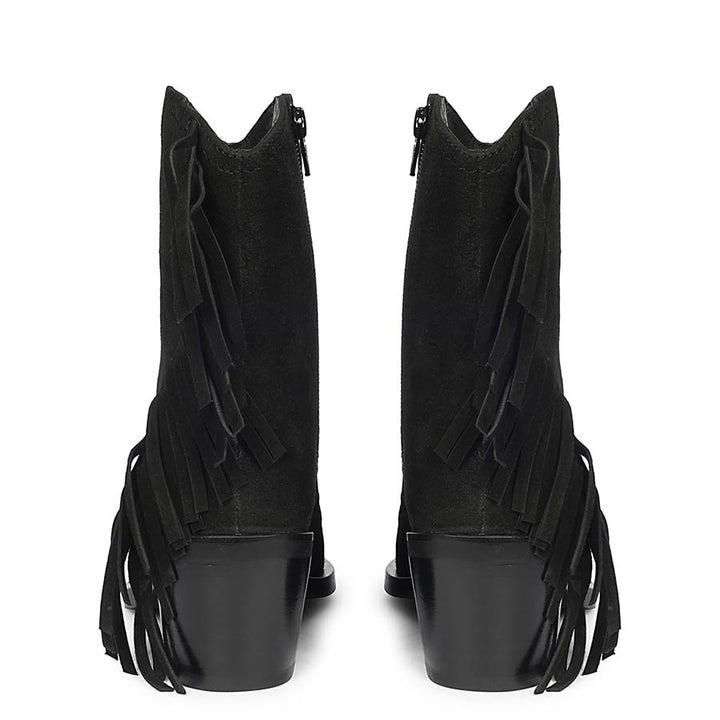 Saint Manon Black Suede Leather Fringe Ankle Boots