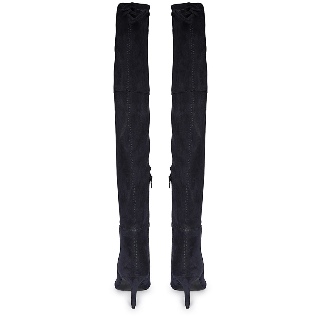Saint Elodie Navy Stretch Suede Thigh High Boots