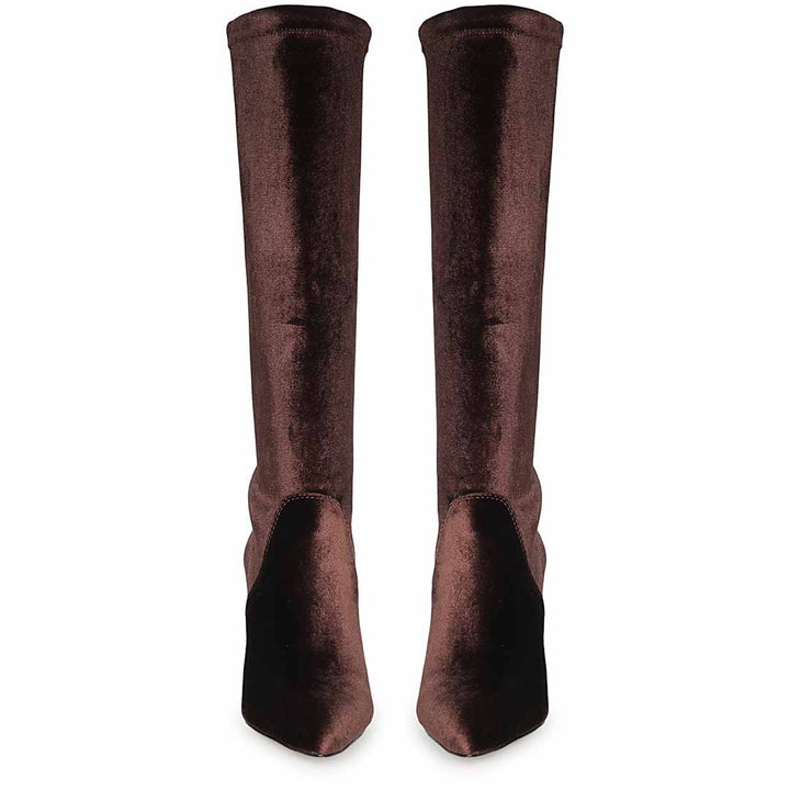 Saint Jemima Bordo Stretch Velvet Knee High Stiletto Boots