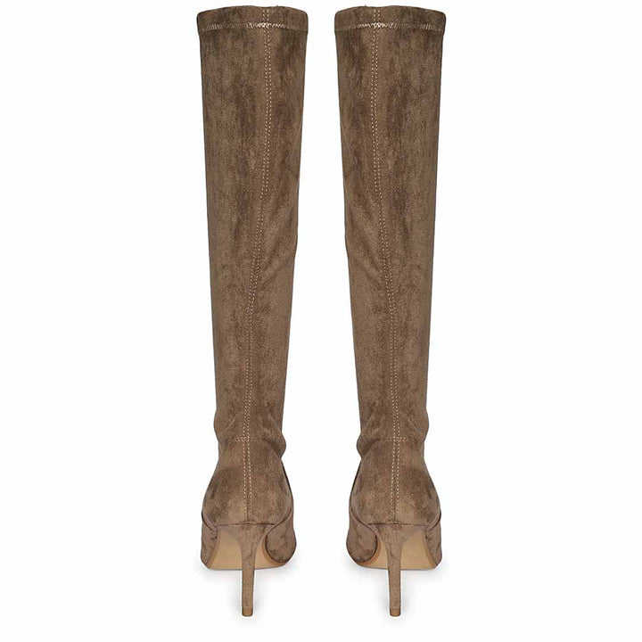 Saint Jemima Taupe Stretch Suede Kitten Heel Long Boots