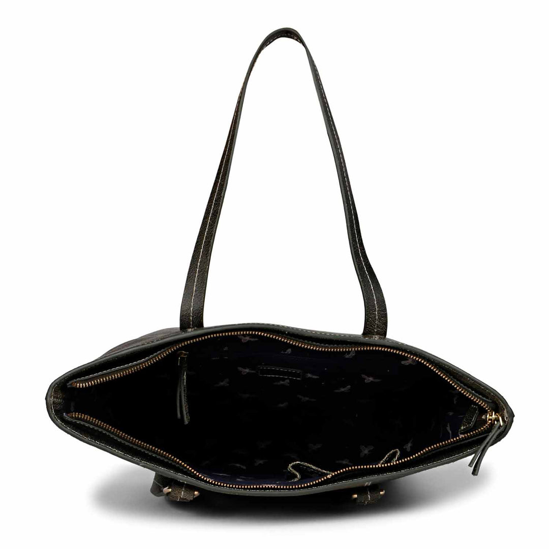 Favore Black Textured Leather Oversized Shopper Shoulder Bag