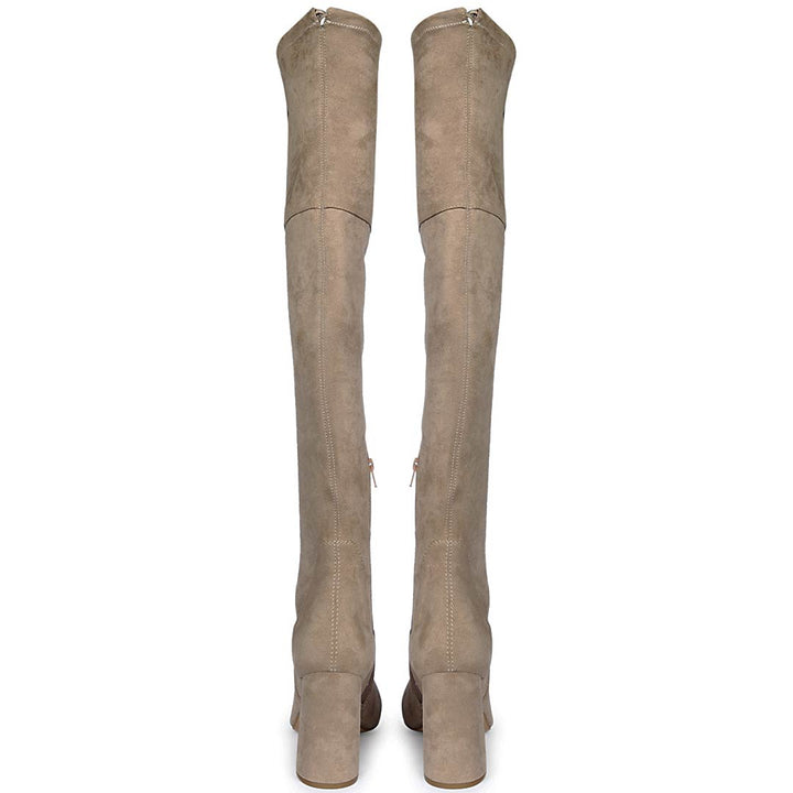 Saint Amara Taupe Stretch Suede Thigh High Boots