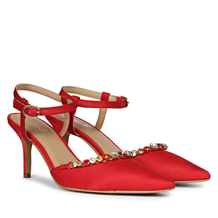 Saint Josie Red Snake Print Leather Pumps