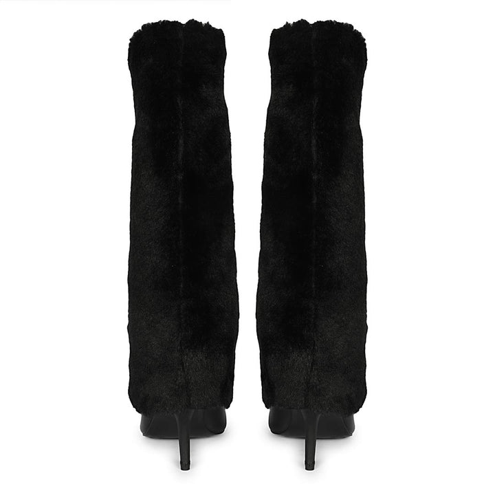 Saint Solveig Fur Cuff Black Leather Calf Boots
