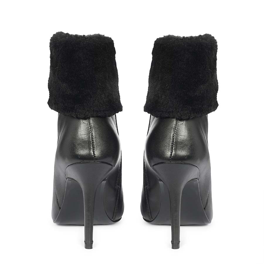 Saint Solveig Fur Cuff Black Leather Ankle Boots