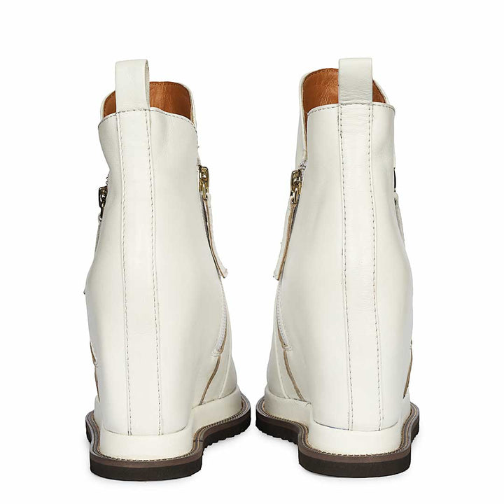 Saint Solange white Leather Inner Wedge Heel Ankle Boots