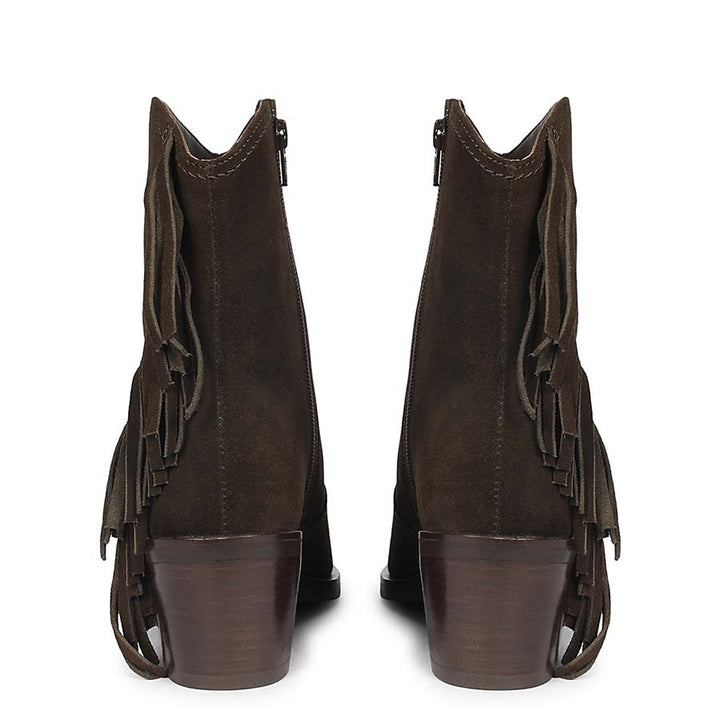 Saint Manon Brown Suede Leather Fringe Ankle Boots