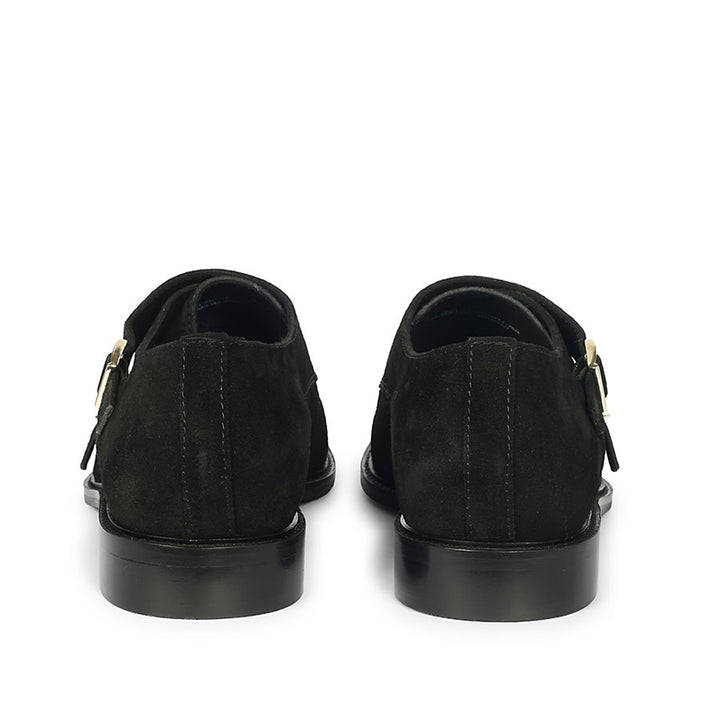 Saint Mathis Black Suede Leather Double Buckle Monk Shoes
