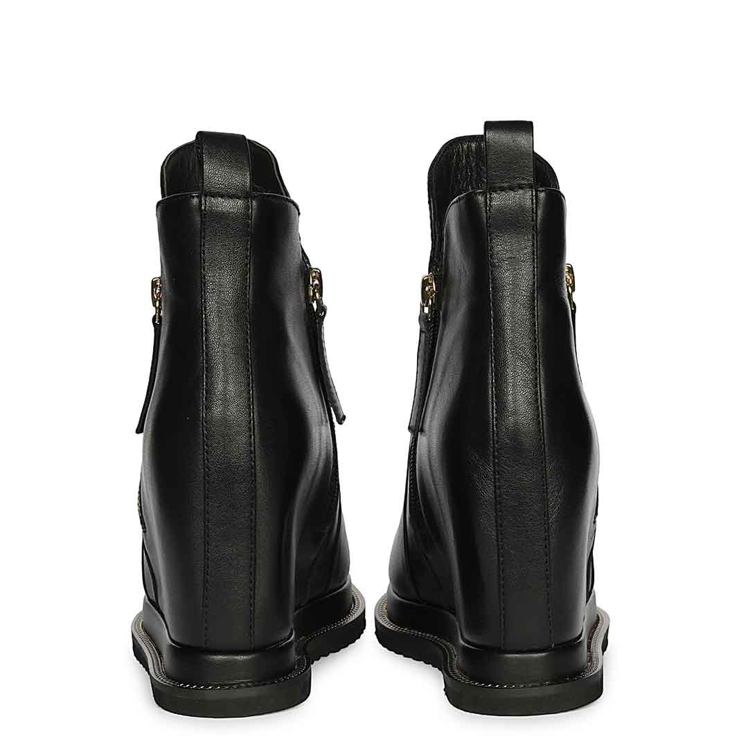 Saint Solange Black Leather Inner Wedge Heel Ankle Boots