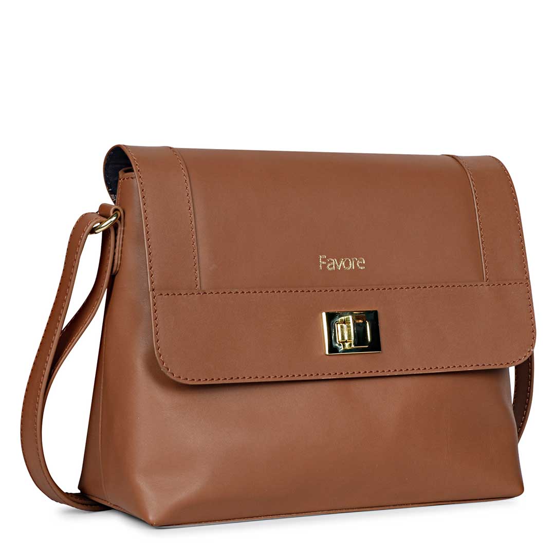 Favore Light Tan Womens  Leather Structured Sling Bag