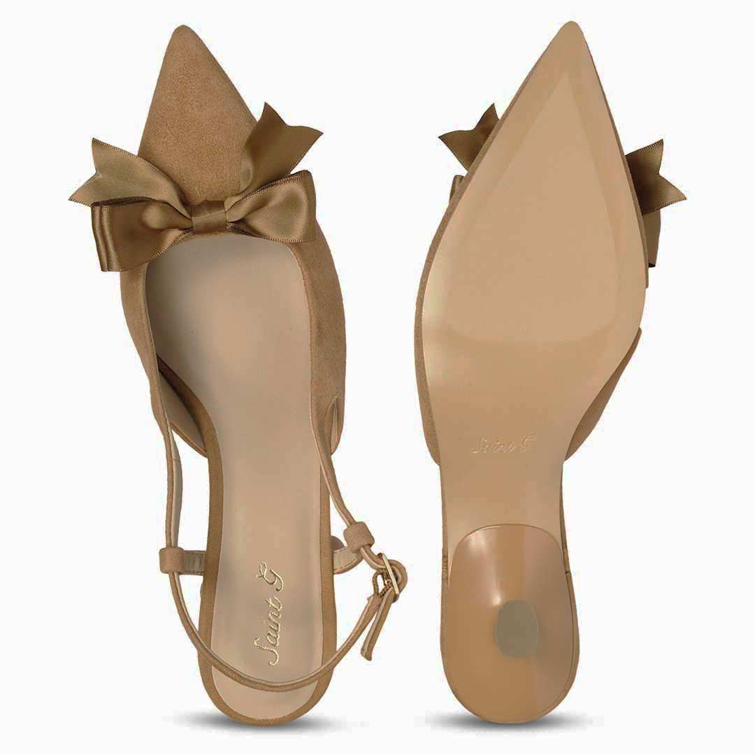 Saint Toria Bow Tan Leather Sling Back Pumps