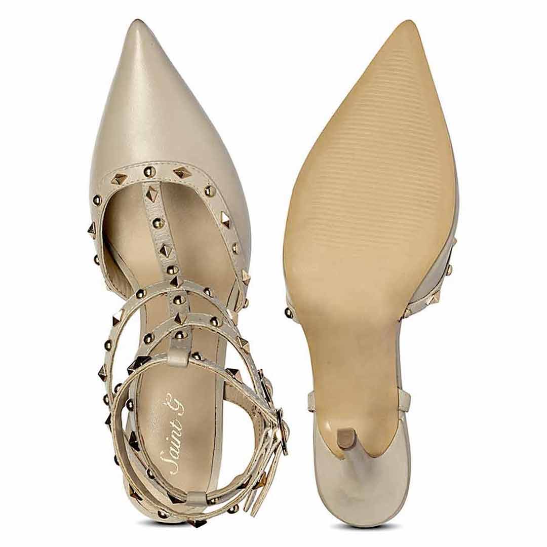 Saint Brittany Studded Cage Nude Leather Pumps