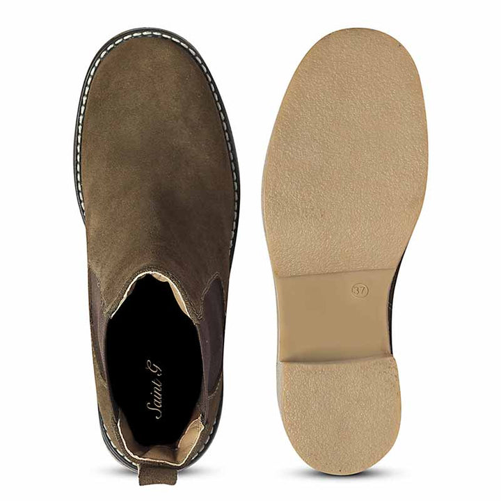 Saint Betsy Olive Suede Leather High Ankle Boots