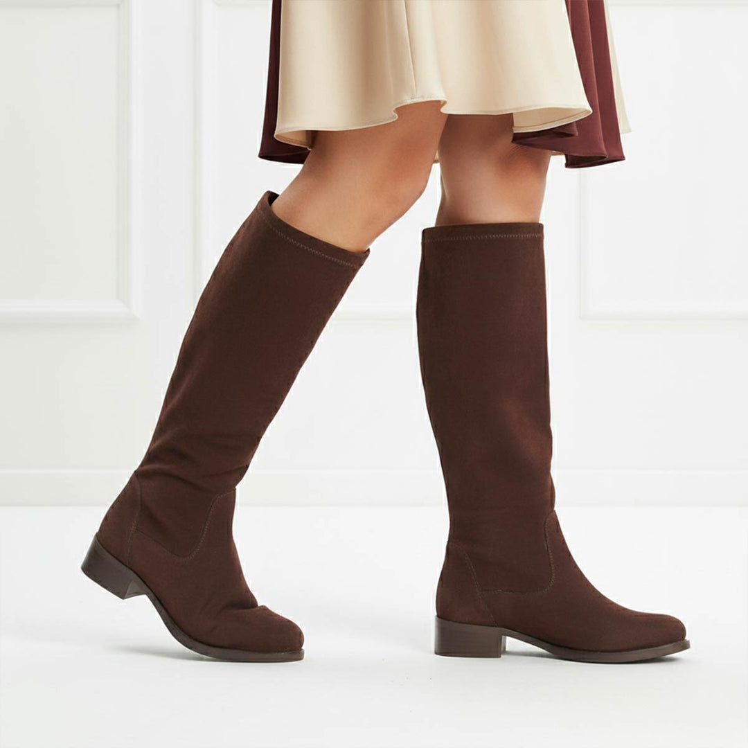 Saint Amy Brown Stretch suede Knee High Boots