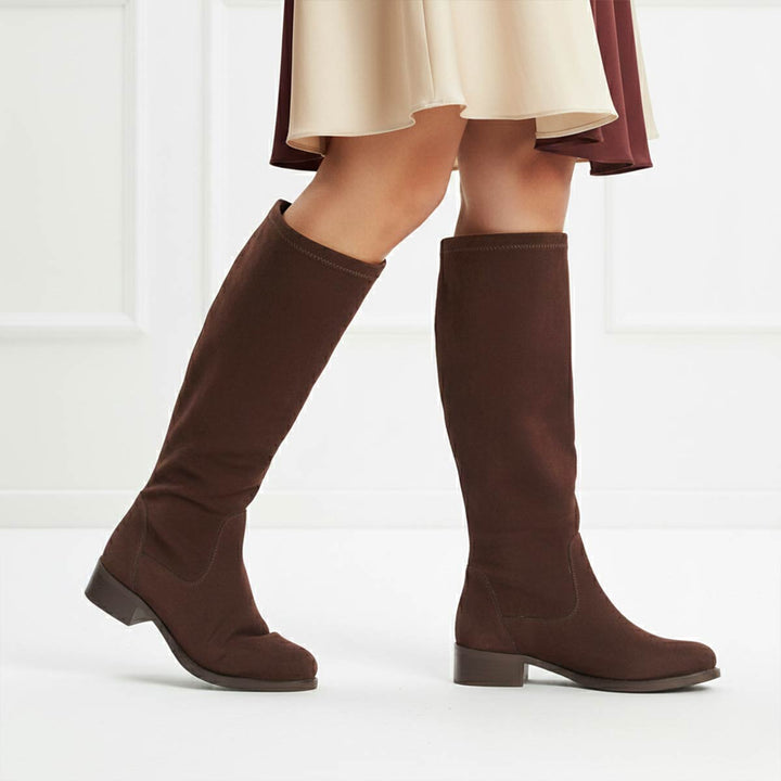Saint Amy Brown Stretch suede Knee High Boots