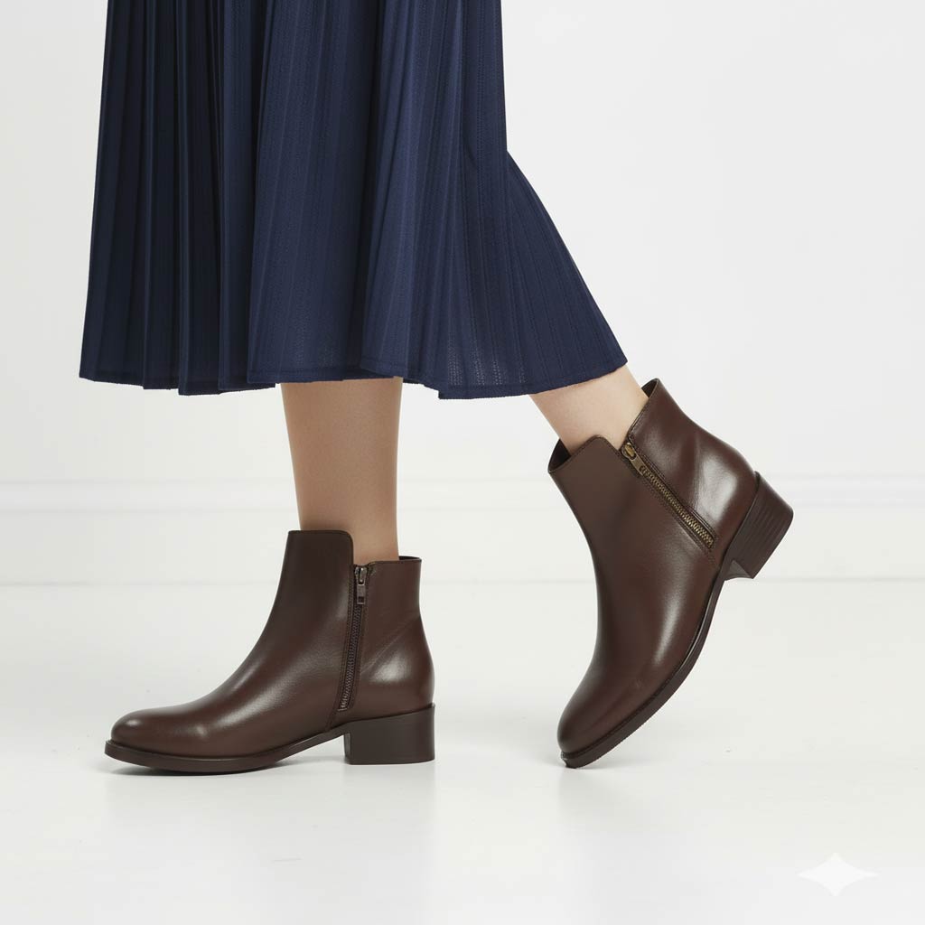 Saint Imelda Brown Leather Handcrafted Side Zippers Ankle Boots