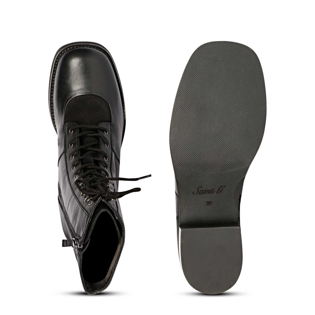 Saint Kayla's Black Leather Lace-Up Boots - High Ankle Fashion