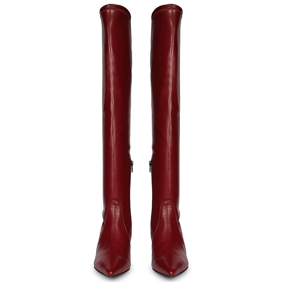 Saint Primrose Maroon Stretch Napa Above The Knee Boots