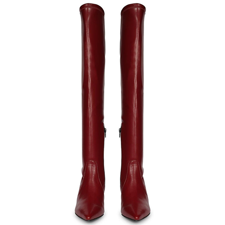 Saint Primrose Maroon Stretch Napa Above The Knee Boots