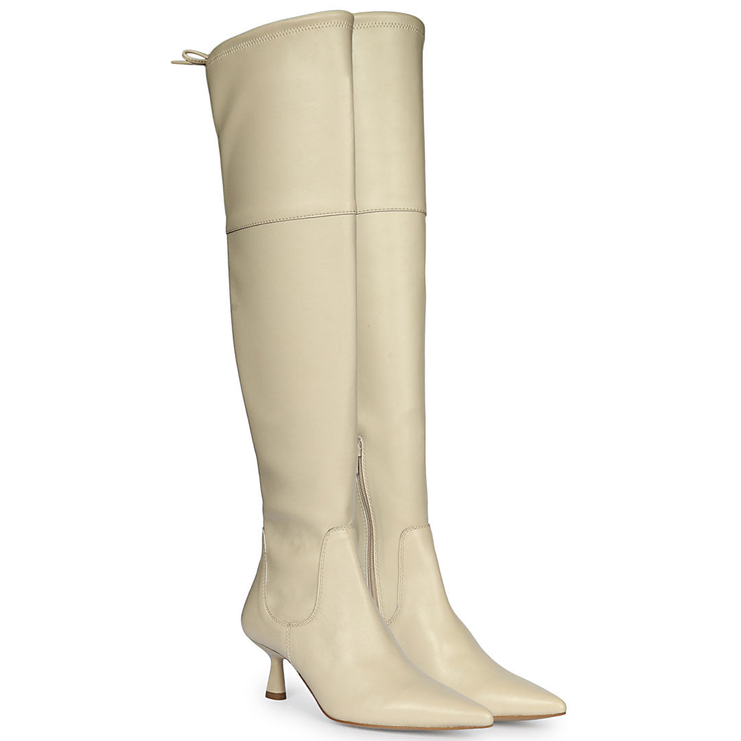 Saint Primrose Beige Stretch Napa Above The Knee Boots