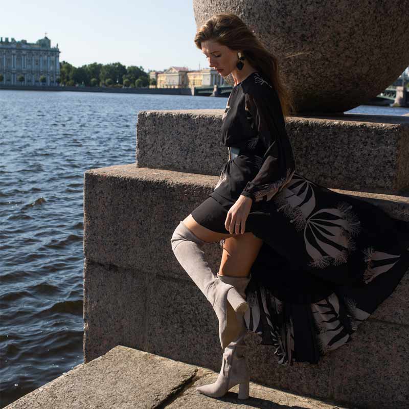 Saint Luisa Taupe Stretch Suede Above The Knee thigh high Boots