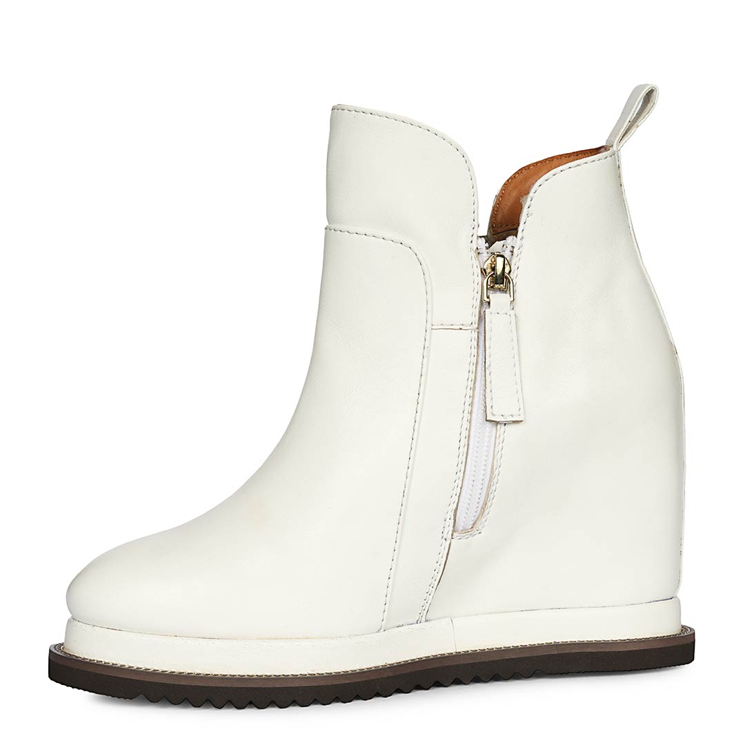 Saint Solange white Leather Inner Wedge Heel Ankle Boots