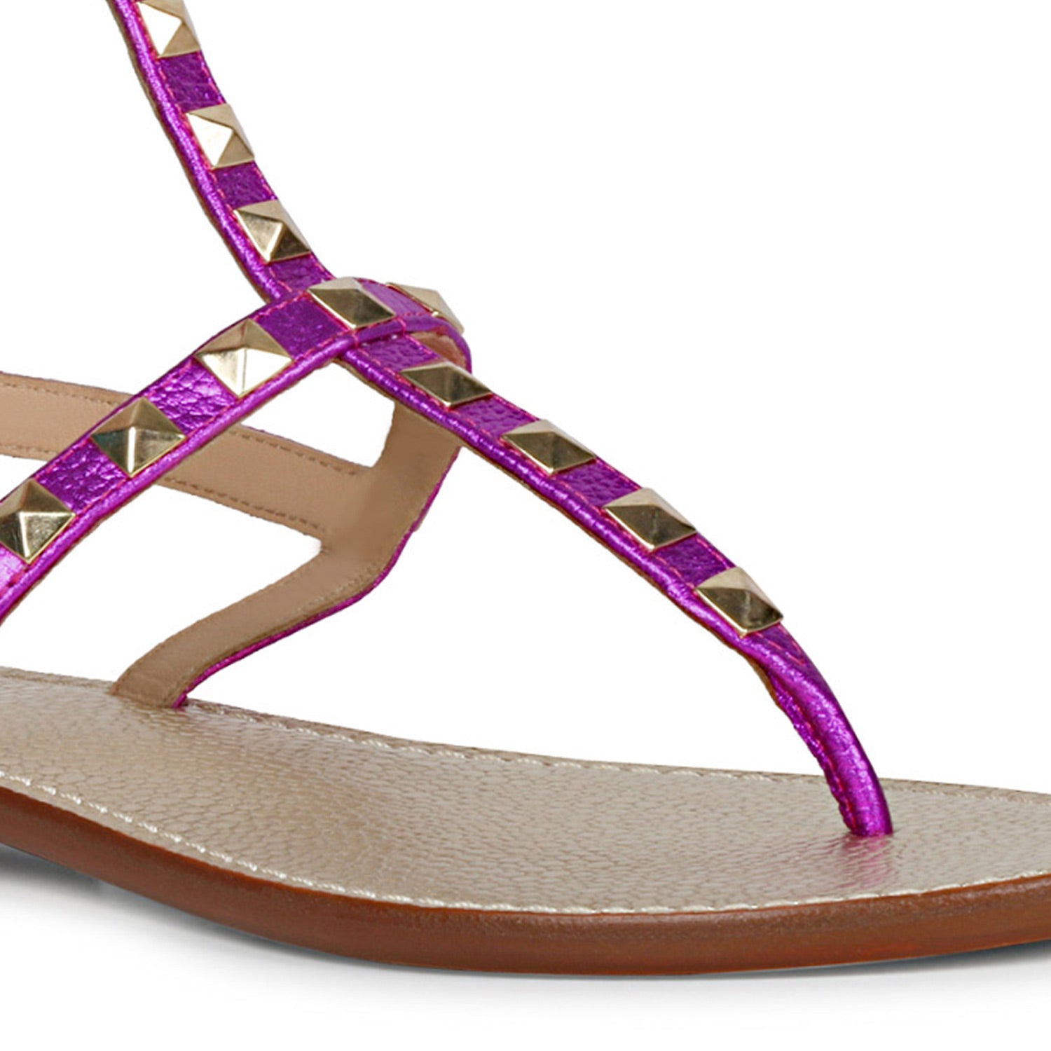 Saint Irene Hot Pink Leather Metal Studded Flat Sandals – SaintG India